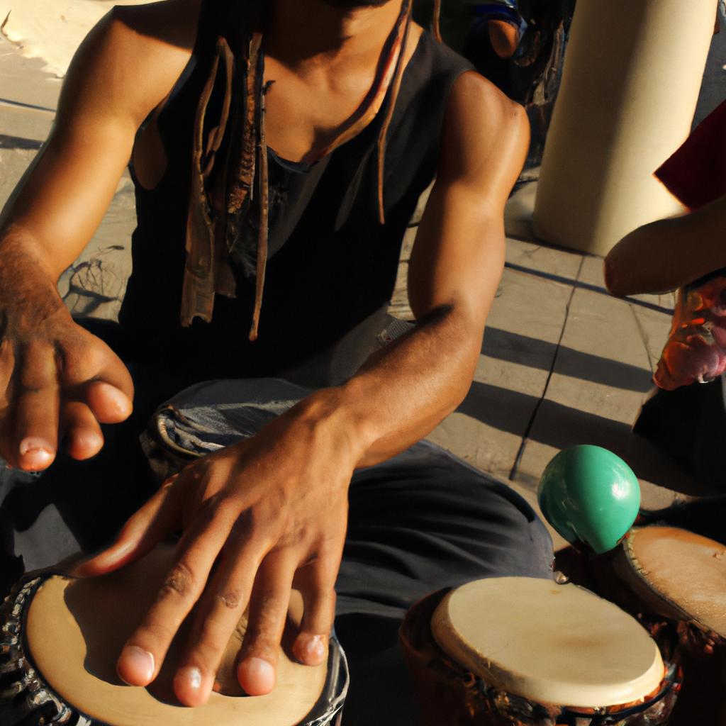 Person playing various percussion instruments