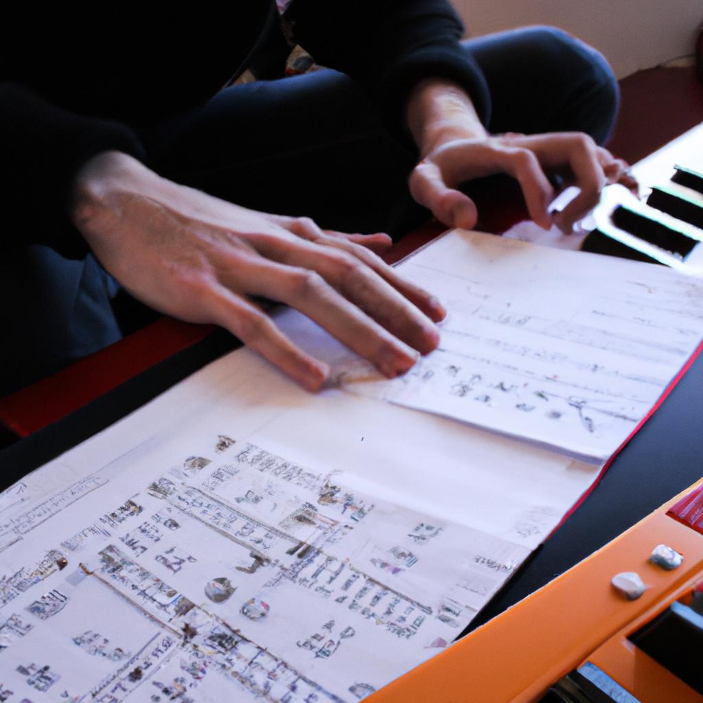 Person composing music with instruments