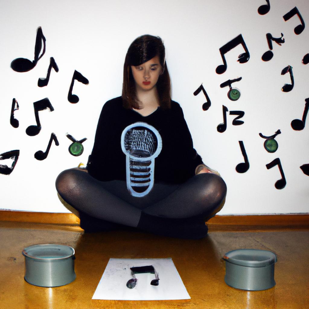Person surrounded by music symbols