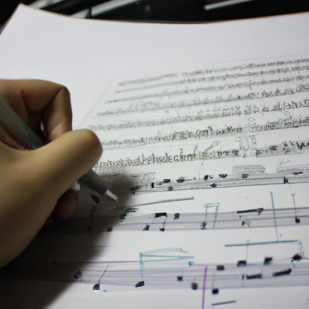Person writing music on sheet