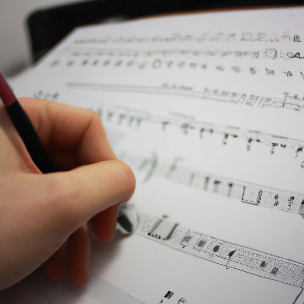 Person writing music composition notes